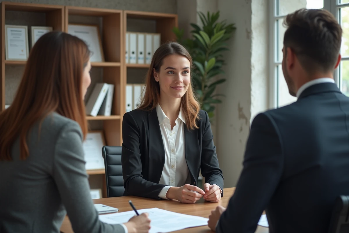 Jeune femme discutant avec un conseiller dans un bureau contemporain
