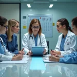 Groupe de professionnels de santé en réunion hospitalière
