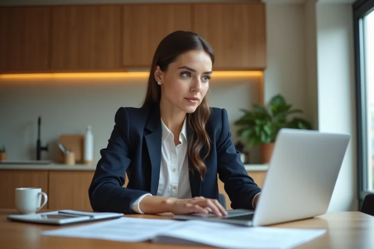 Femme professionnelle examinant des documents immobiliers