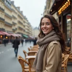 Jeune femme dans une rue parisienne charmante