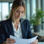 Femme d'affaires en bureau moderne avec documents