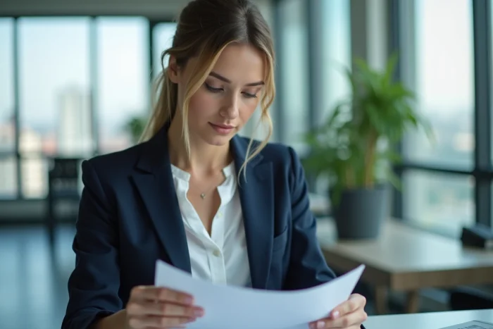 Femme d'affaires en bureau moderne avec documents