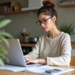 Jeune femme concentrée sur ses finances à la maison