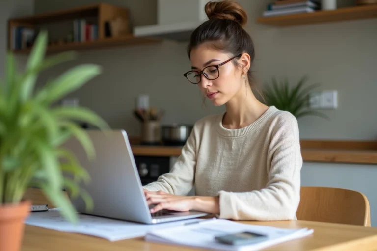 Jeune femme concentrée sur ses finances à la maison