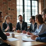 Professionnels en réunion brainstorming dans un bureau moderne