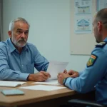Homme d'âge moyen dans un bureau de gendarmerie calme