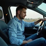 Homme regardant le tableau de bord d'une voiture moderne