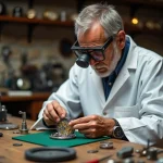 Horloger suisse assemblant un mouvement mécanique de montre de luxe dans un atelier traditionnel