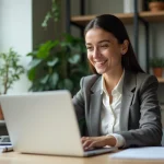 Jeune femme en recherche d'emploi sur son ordinateur