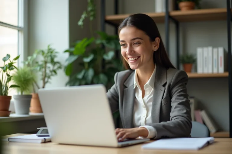 Jeune femme en recherche d'emploi sur son ordinateur