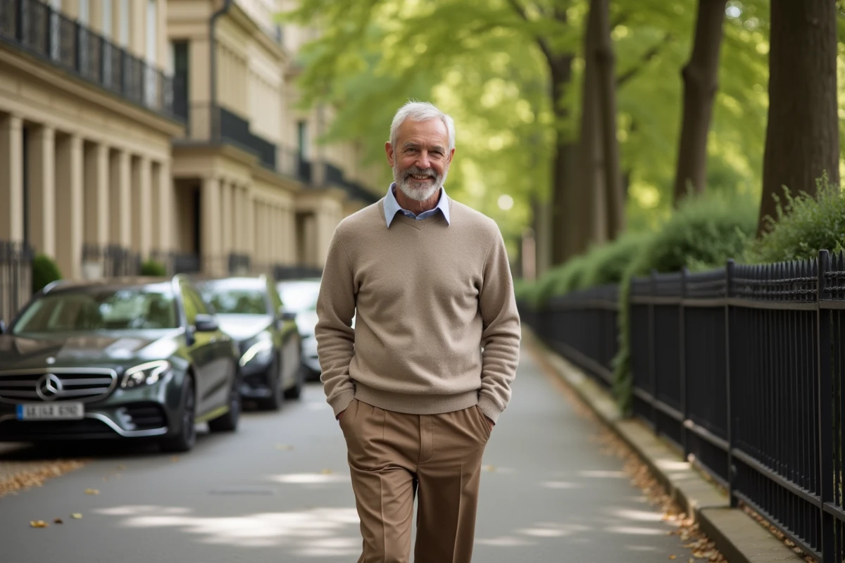 Homme mature se promenant dans une rue parisienne