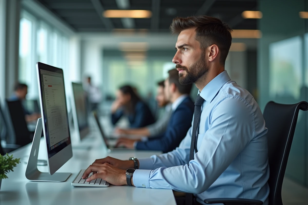 Recruteur professionnel examinant des profils au bureau